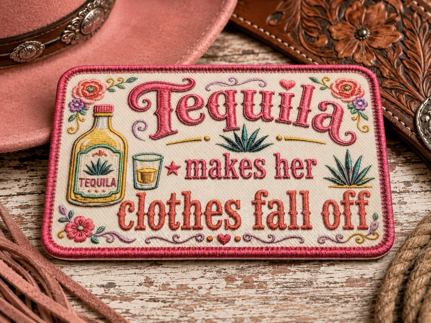 Tequila Makes Her Clothes Fall Off (Light) UV Printed Hat Patch