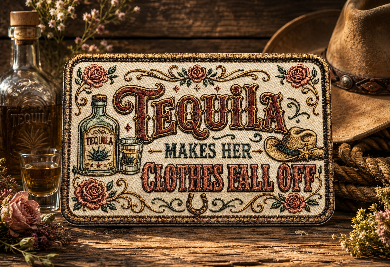 Tequila Makes Her Clothes Fall Off (Dark) UV Printed Hat Patch