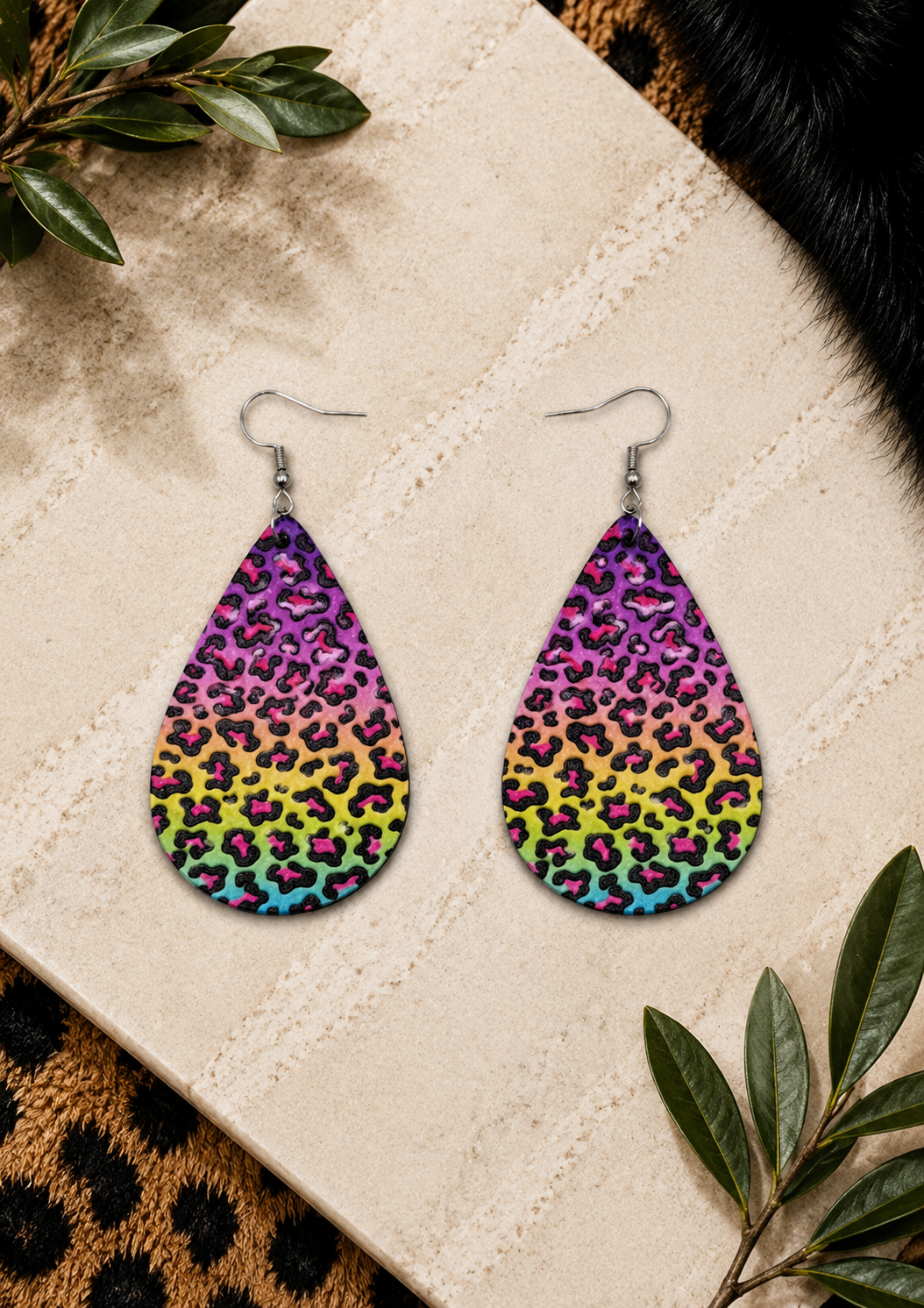 Rainbow Leopard Print Earrings