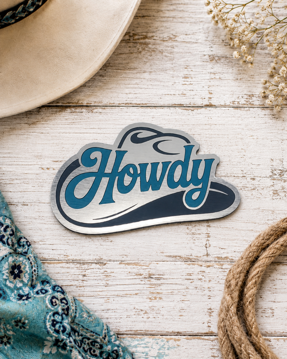 Howdy Cowboy Hat Laser Engraved Acrylic Hat Patch